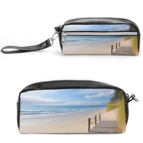 POTSCBVW Federmäppchen mit Strandlandschaft, großes Fassungsvermögen, mit zwei Fächern, Reißverschluss, Leder-Bleistifttasche, tragbare Reise-Kosmetiktasche für Damen und Herren POTSCBVW Federmäppchen mit Strandlandschaft, großes Fassungsvermögen, mit zwei Fächern, Reißverschluss, Leder-Bleistifttasche, tragbare Reise-Kosmetiktasche für Damen und Herren von POTSCBVW