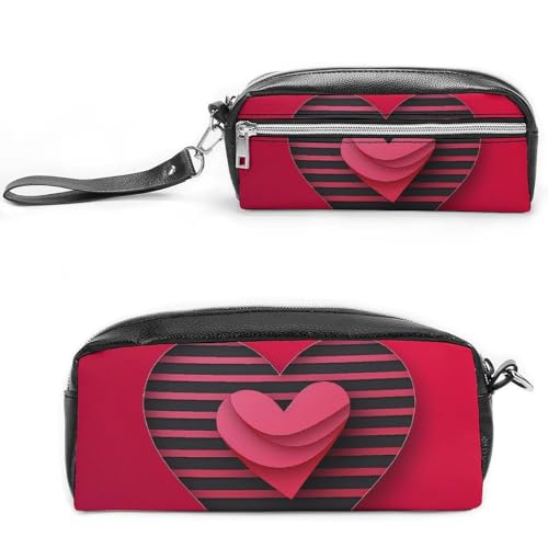 POTSCBVW Federmäppchen mit Streifen und Herzen, große Kapazität mit zwei Fächern, Reißverschluss, Leder, Federmäppchen, tragbare Reise-Kosmetiktasche für Damen und Herren POTSCBVW Federmäppchen mit Streifen und Herzen, große Kapazität mit zwei Fächern, Reißverschluss, Leder, Federmäppchen, tragbare Reise-Kosmetiktasche für Damen und Herren von POTSCBVW