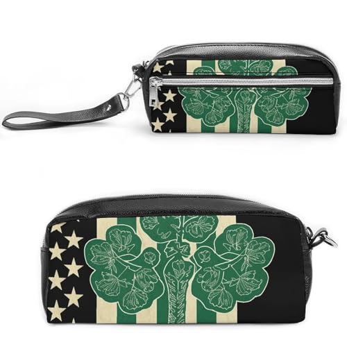 POTSCBVW Federmäppchen mit irischer Flagge, großes Fassungsvermögen, mit zwei Fächern, Reißverschluss, Leder-Bleistifttasche, tragbare Reise-Kosmetiktasche für Damen und Herren POTSCBVW Federmäppchen mit irischer Flagge, großes Fassungsvermögen, mit zwei Fächern, Reißverschluss, Leder-Bleistifttasche, tragbare Reise-Kosmetiktasche für Damen und Herren von POTSCBVW