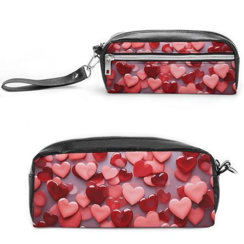POTSCBVW Federmäppchen mit roten Herzen, große Kapazität mit zwei Fächern, Reißverschluss, Leder, Federmäppchen, tragbare Reise-Kosmetiktasche für Damen und Herren POTSCBVW Federmäppchen mit roten Herzen, große Kapazität mit zwei Fächern, Reißverschluss, Leder, Federmäppchen, tragbare Reise-Kosmetiktasche für Damen und Herren von POTSCBVW