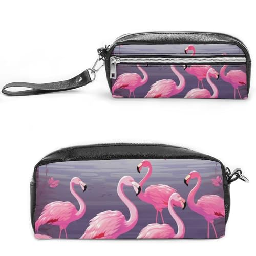POTSCBVW Flock of Tropical Flamingos Pencil Case Large Capacity with Two Compartments, Zipper Leather Pencil Pouch, Portable Travel Cosmetic Bag for Women Men von POTSCBVW
