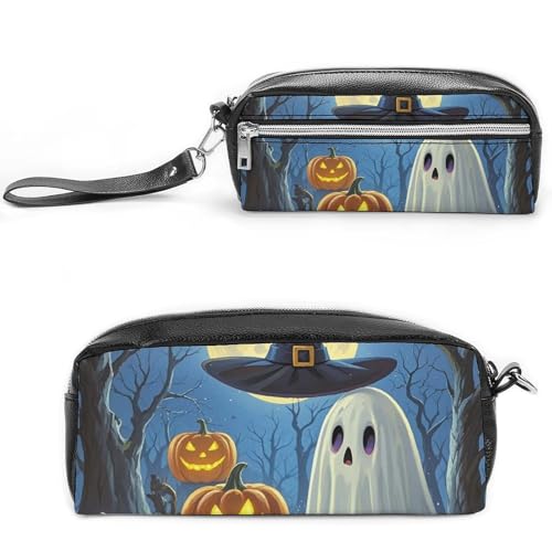 POTSCBVW Ghost Painting Federmäppchen Große Kapazität mit Zwei Fächern, Reißverschluss Leder Bleistiftbeutel, Tragbare Reise Kosmetiktasche für Damen Herren von POTSCBVW