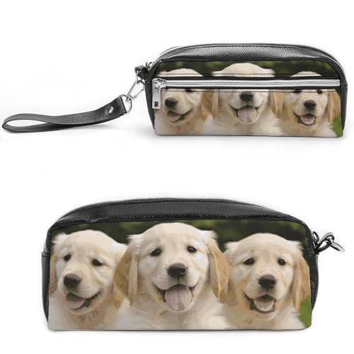 POTSCBVW Golden Retriever Welpen-Federmäppchen Große Kapazität mit Zwei Fächern, Reißverschluss Leder Bleistiftbeutel, Tragbare Reise Kosmetiktasche für Damen Herren POTSCBVW Golden Retriever Welpen-Federmäppchen Große Kapazität mit Zwei Fächern, Reißverschluss Leder Bleistiftbeutel, Tragbare Reise Kosmetiktasche für Damen Herren von POTSCBVW