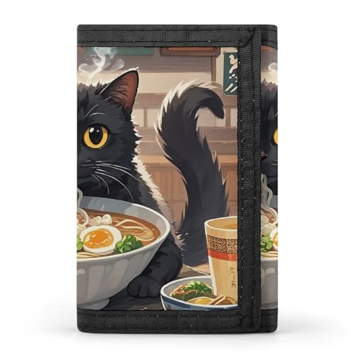 POTSCBVW Interessante schwarze Katzen-Geldbörse, kompakt, dreifach faltbar, mit Schlüsselanhänger, leicht und langlebig, für draußen, Stil, Einheitsgröße, klassisch von POTSCBVW