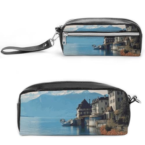 POTSCBVW Lake Genf Schweiz Federmäppchen Große Kapazität mit Zwei Fächern, Reißverschluss Leder Bleistiftbeutel, Tragbare Reise Kosmetiktasche für Damen Herren POTSCBVW Lake Genf Schweiz Federmäppchen Große Kapazität mit Zwei Fächern, Reißverschluss Leder Bleistiftbeutel, Tragbare Reise Kosmetiktasche für Damen Herren von POTSCBVW