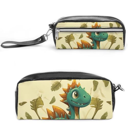 POTSCBVW Niedliches Cartoon-Dinosaurier-Federmäppchen, große Kapazität mit zwei Fächern, Reißverschluss, Leder-Bleistifttasche, tragbare Reise-Kosmetiktasche für Damen und Herren POTSCBVW Niedliches Cartoon-Dinosaurier-Federmäppchen, große Kapazität mit zwei Fächern, Reißverschluss, Leder-Bleistifttasche, tragbare Reise-Kosmetiktasche für Damen und Herren von POTSCBVW