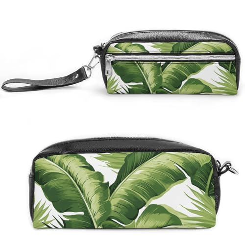POTSCBVW Niedliches grünes Palmenblätter-Federmäppchen, große Kapazität mit zwei Fächern, Reißverschluss, Leder-Bleistifttasche, tragbare Reise-Kosmetiktasche für Damen und Herren POTSCBVW Niedliches grünes Palmenblätter-Federmäppchen, große Kapazität mit zwei Fächern, Reißverschluss, Leder-Bleistifttasche, tragbare Reise-Kosmetiktasche für Damen und Herren von POTSCBVW
