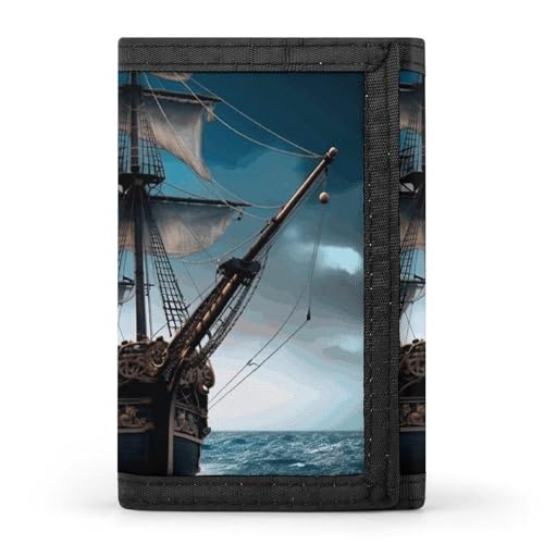 POTSCBVW Piratenschiff-Geldbörse, kompakt, dreifach faltbar, mit Schlüsselanhänger, leicht und langlebig, für den Außenbereich, Stil, Einheitsgröße, klassisch von POTSCBVW
