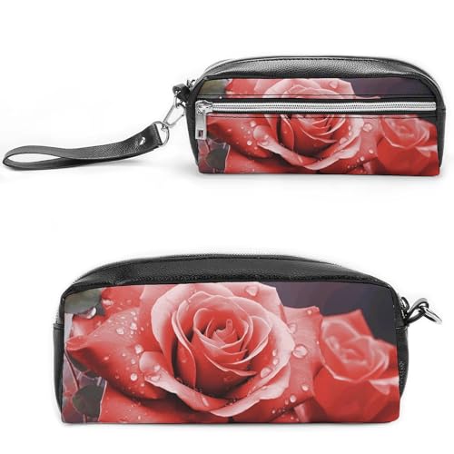 POTSCBVW Roses Flower Pencil Case Large Capacity with Two Compartments, Zipper Leather Pencil Pouch, Portable Travel Cosmetic Bag for Women Men von POTSCBVW