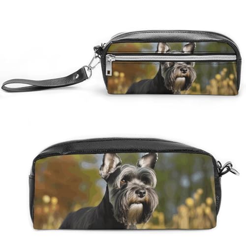 POTSCBVW Schnauzer Hund auf dem Gras Federmäppchen Große Kapazität mit zwei Fächern, Reißverschluss Leder Bleistiftbeutel, Tragbare Reise Kosmetiktasche für Damen Herren POTSCBVW Schnauzer Hund auf dem Gras Federmäppchen Große Kapazität mit zwei Fächern, Reißverschluss Leder Bleistiftbeutel, Tragbare Reise Kosmetiktasche für Damen Herren von POTSCBVW