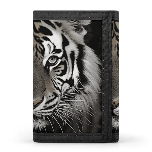 POTSCBVW Schwarze und weiße Tigergeldbörse, kompakt, dreifach gefaltet, mit Schlüsselanhänger, leicht und langlebig, für den Außenbereich von POTSCBVW
