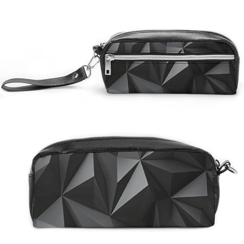 POTSCBVW Schwarzes geometrisches Federmäppchen, große Kapazität, mit zwei Fächern, Reißverschluss, Leder-Bleistifttasche, tragbare Reise-Kosmetiktasche für Damen und Herren POTSCBVW Schwarzes geometrisches Federmäppchen, große Kapazität, mit zwei Fächern, Reißverschluss, Leder-Bleistifttasche, tragbare Reise-Kosmetiktasche für Damen und Herren von POTSCBVW