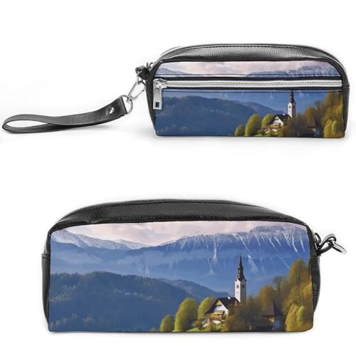 POTSCBVW Slowenien Querformat Federmäppchen Große Kapazität mit zwei Fächern Reißverschluss Leder Bleistifttasche Tragbare Reise Kosmetiktasche für Damen Herren von POTSCBVW