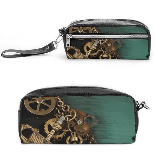 POTSCBVW Steampunk Federmäppchen für Uhren, Schlüssel und Ketten, große Kapazität mit zwei Fächern, Reißverschluss, Leder, Federmäppchen, tragbare Reise-Kosmetiktasche für Damen und Herren POTSCBVW Steampunk Federmäppchen für Uhren, Schlüssel und Ketten, große Kapazität mit zwei Fächern, Reißverschluss, Leder, Federmäppchen, tragbare Reise-Kosmetiktasche für Damen und Herren von POTSCBVW