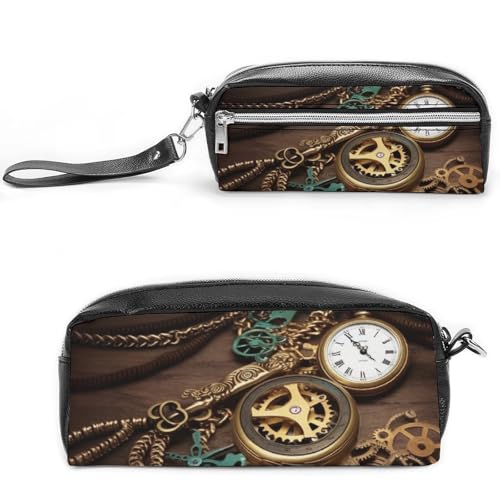 POTSCBVW Steampunk Uhren Schlüssel Federmäppchen Große Kapazität mit zwei Fächern, Reißverschluss Leder Bleistiftbeutel, Tragbare Reise Kosmetiktasche für Damen Herren POTSCBVW Steampunk Uhren Schlüssel Federmäppchen Große Kapazität mit zwei Fächern, Reißverschluss Leder Bleistiftbeutel, Tragbare Reise Kosmetiktasche für Damen Herren von POTSCBVW