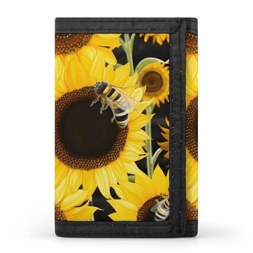 POTSCBVW Sunflower Bees Geldbörse, kompakt, dreifach gefaltet, mit Schlüsselanhänger, leicht und langlebig, für den Außenbereich, Stil, Einheitsgröße, klassisch von POTSCBVW