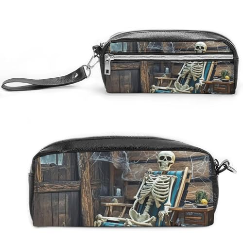 POTSCBVW Terrifying Skelett Ghost Federmäppchen Große Kapazität mit zwei Fächern, Reißverschluss Leder Bleistiftbeutel, Tragbare Reise Kosmetiktasche für Damen Herren POTSCBVW Terrifying Skelett Ghost Federmäppchen Große Kapazität mit zwei Fächern, Reißverschluss Leder Bleistiftbeutel, Tragbare Reise Kosmetiktasche für Damen Herren von POTSCBVW