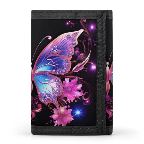 POTSCBVW Violette Schmetterlings-Geldbörse, kompakt, dreifach gefaltet, mit Schlüsselanhänger, leicht und langlebig, für den Außenbereich, Stil, Einheitsgröße, klassisch von POTSCBVW
