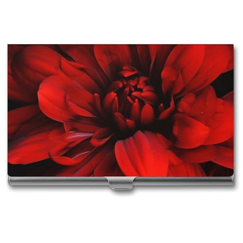 POTSCBVW Visitenkartenetui mit roter Blume auf schwarzem Rand, superleicht, tragbar, Aluminiumlegierung, Kreditkarten-Organizer, schmal, professionelles Visitenkartenetui für Büroangestellte, Männer von POTSCBVW