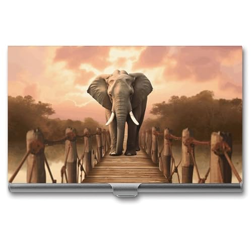 POTSCBVW Visitenkartenhalter Elefant auf einer Brücke, superleicht, tragbar, Aluminiumlegierung, Kreditkarten-Organizer, schlank, professionelles Visitenkartenetui für Büroangestellte, Männer und POTSCBVW Visitenkartenhalter Elefant auf einer Brücke, superleicht, tragbar, Aluminiumlegierung, Kreditkarten-Organizer, schlank, professionelles Visitenkartenetui für Büroangestellte, Männer und von POTSCBVW