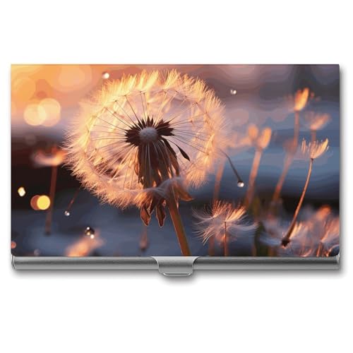 POTSCBVW Visitenkartenhalter mit Löwenzahnblume, superleicht, tragbar, Aluminiumlegierung, Kreditkarten-Organizer, schlank, professionelles Visitenkartenetui für Büroangestellte, Männer und Frauen von POTSCBVW