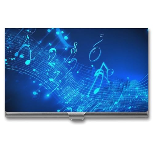 POTSCBVW Visitenkartenhalter mit Musiknoten, superleicht, tragbar, Aluminiumlegierung, Kreditkartenorganizer, schlank, professionelles Visitenkartenetui für Büroangestellte, Männer und Frauen, Blau von POTSCBVW