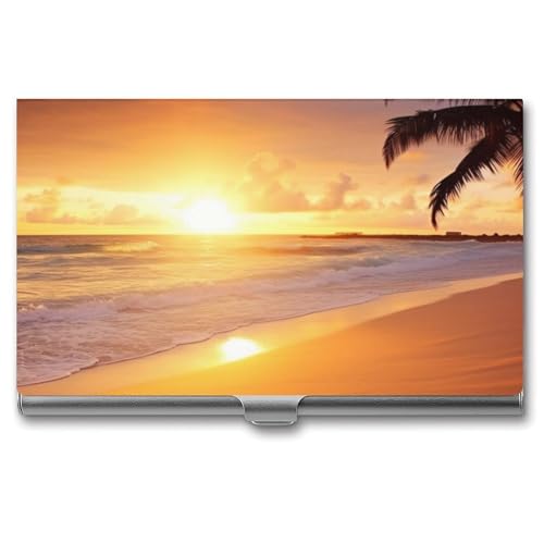 POTSCBVW Visitenkartenhalter mit tropischem Strand-Sonnenuntergang, superleicht, tragbar, Aluminiumlegierung, Kreditkarten-Organizer, schmal, professionelles Visitenkartenetui für Büroangestellte POTSCBVW Visitenkartenhalter mit tropischem Strand-Sonnenuntergang, superleicht, tragbar, Aluminiumlegierung, Kreditkarten-Organizer, schmal, professionelles Visitenkartenetui für Büroangestellte von POTSCBVW