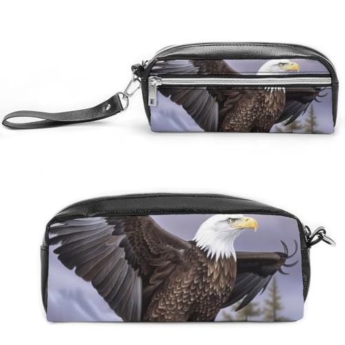 POTSCBVW Weißkopfseeadler-Federmäppchen, große Kapazität mit zwei Fächern, Reißverschluss, Leder, Federmäppchen, tragbare Reise-Kosmetiktasche für Damen und Herren POTSCBVW Weißkopfseeadler-Federmäppchen, große Kapazität mit zwei Fächern, Reißverschluss, Leder, Federmäppchen, tragbare Reise-Kosmetiktasche für Damen und Herren von POTSCBVW