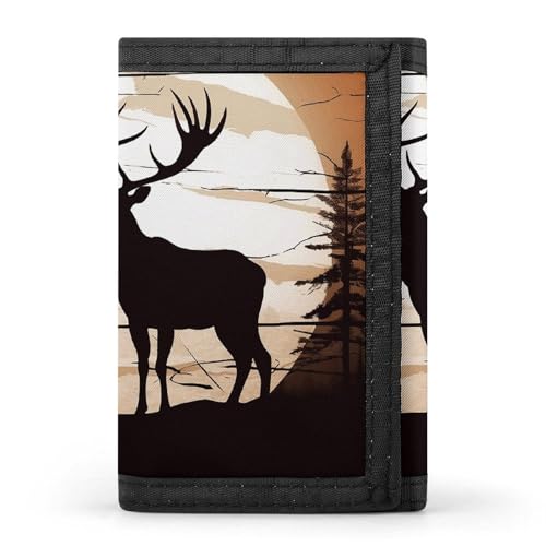 POTSCBVW Wild Elk Silhouette Geldbörse, kompakt, dreifach gefaltet, mit Schlüsselanhänger, leicht und langlebig, für Outdoor, Stil, Einheitsgröße, klassisch von POTSCBVW