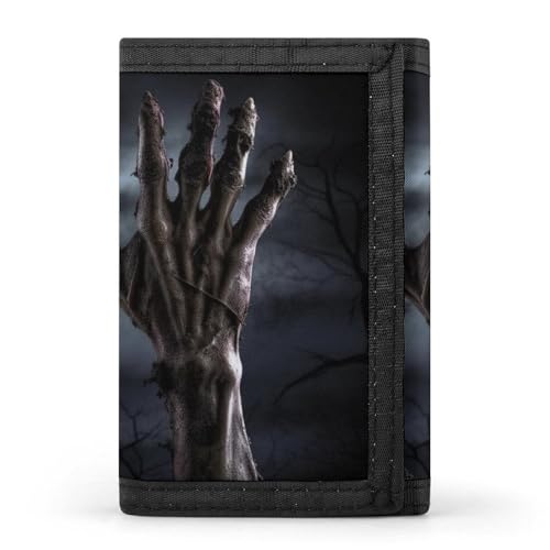 POTSCBVW Zombie Hand Dark Halloween Wallet Compact Trifold Wallet with Keychain Lightweight & Durable Purse for Outdoor, Style, One Size, Classic von POTSCBVW
