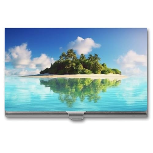 Visitenkartenetui mit schöner Insel im Meer, superleicht, tragbar, Aluminiumlegierung, Kreditkarten-Organizer, schlank, professionelles Visitenkartenetui für Büroangestellte, Männer und Frauen von POTSCBVW