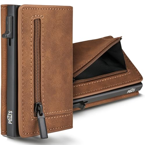 POTTS Geldbörse Herren aus veganem Leder | Slim Wallet mit Münzfach & Magnetverschluss | Kartenetui mit Münzfach & RFID-Schutz Herren & Damen & Geschenkbox - braun von POTTS
