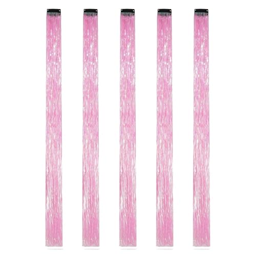 22 Zoll bunte Lametta-Haarverlängerungen, Lametta-Kunsthaar-Clip-In-Haar, Haarschmuck for Frauen, Mädchen, Party, Festival, 5 Stück (rot)(Deep Pink) von POTUBI