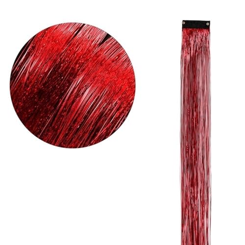 50 cm Glitzer-Lametta-Set for Haare, mehrfarbiges Glitzer-String-Extensions-Zubehör, glänzende Fäden for Haare und Damen, Kopfschmuck, 1 Stück (rot)(Red) von POTUBI