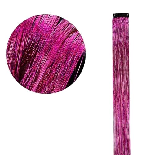 50 x 3,2 cm Glitzer-Lametta-Set, Haarverlängerungen aus goldener Seide mit Glitzerfäden, glänzendes Lametta-Haarzubehör for Damen (rot)(Reddish Rose) von POTUBI