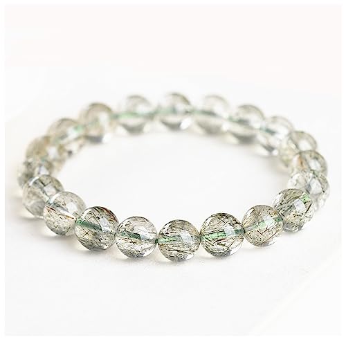 Armband mit Perlen aus natürlichem grünem Haar, Rutilquarz und Turmalinkristall, klare runde Perlen, Einzelschlaufe, for Männer und Frauen, 10 mm (ca. 19 Perlen)(13mm(about16beads)) von POTUBI