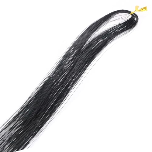 Glitzer-Lametta-Set for Haare, 110 cm, Glitzer-String-Extensions aus Seide, buntes, glänzendes Faden-Accessoire for Frauen, 1 Stück (rot)(Black) von POTUBI