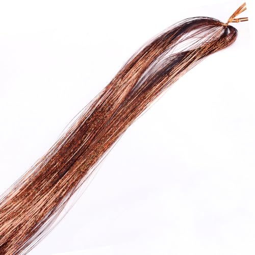 Glitzer-Lametta-Set for Haare, 110 cm, Glitzer-String-Extensions aus Seide, buntes, glänzendes Faden-Accessoire for Frauen, 1 Stück (rot)(Brown) von POTUBI