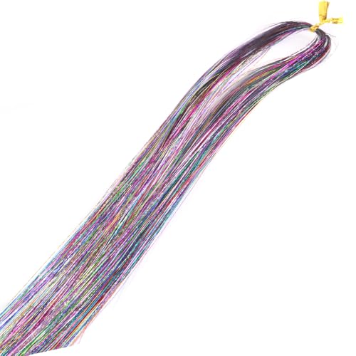 Glitzer-Lametta-Set for Haare, 110 cm, Glitzer-String-Extensions aus Seide, buntes, glänzendes Faden-Accessoire for Frauen, 1 Stück (rot)(Clear) von POTUBI