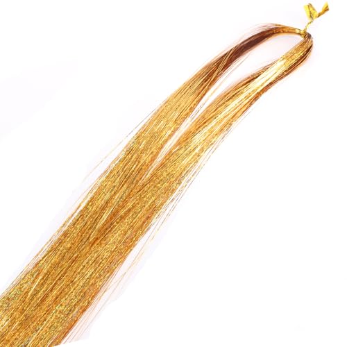 Glitzer-Lametta-Set for Haare, 110 cm, Glitzer-String-Extensions aus Seide, buntes, glänzendes Faden-Accessoire for Frauen, 1 Stück (rot)(Gold) von POTUBI