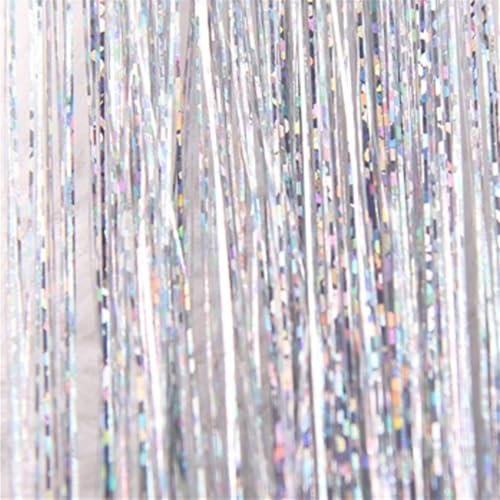 Glitzernde Haarspange for Anklipsen, Haarverlängerung for Frauen und Mädchen, glitzernde Haarspange, 81,3 cm langes Lametta-Set, Flechtzubehör, 1 Stück (rot)(Silver) von POTUBI