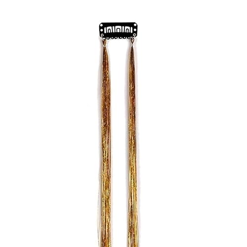 Goldfarbenes Seidenglitzer-Lametta-Set, 50 cm, for Kopfschmuck for Frauen, glänzende Fäden, Haarglitzer-String-Extensions-Zubehör (rot)(Gold) von POTUBI