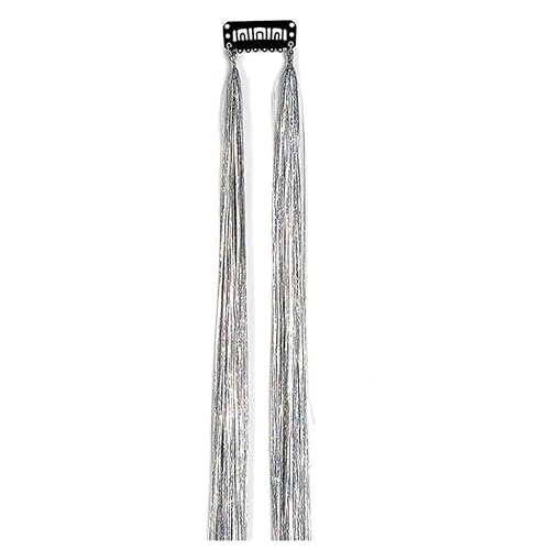 Goldfarbenes Seidenglitzer-Lametta-Set, 50 cm, for Kopfschmuck for Frauen, glänzende Fäden, Haarglitzer-String-Extensions-Zubehör (rot)(Silver) von POTUBI