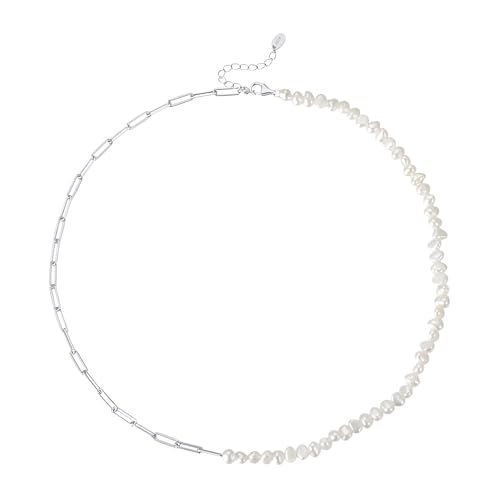 Halskette for Damen, 925 Sterling Silber natürliche Halbperlen-Halbkette for Damen und Herren, Vintage-Halbperlen-Halsketten-Armband-Sets – Punk-Perlenschmuck-Sets, Halbperlen-Halbkette mit Initiale(S Halskette for Damen, 925 Sterling Silber natürliche Halbperlen-Halbkette for Damen und Herren, Vintage-Halbperlen-Halsketten-Armband-Sets – Punk-Perlenschmuck-Sets, Halbperlen-Halbkette mit Initiale(S von POTUBI