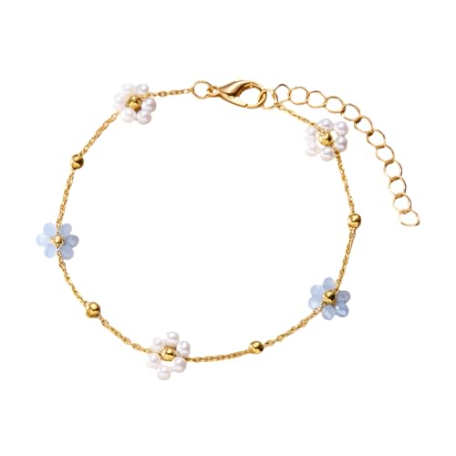 Halskette for Damen, mehrstufige Halskette mit Kunstperlen und Blumenmotiv for Damen, 925er Sterlingsilber, bezaubernde Halsketten- und Armband-Sets mit Blumenperlen – böhmisches Perlen-Halsband, Blum Halskette for Damen, mehrstufige Halskette mit Kunstperlen und Blumenmotiv for Damen, 925er Sterlingsilber, bezaubernde Halsketten- und Armband-Sets mit Blumenperlen – böhmisches Perlen-Halsband, Blum von POTUBI