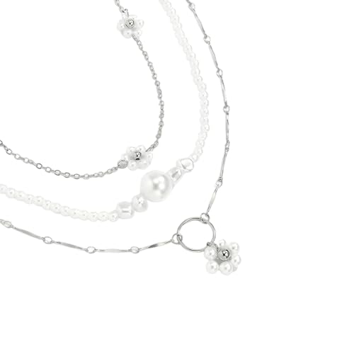 Halskette for Damen, mehrstufige Halskette mit Kunstperlen und Blumenmotiv for Damen, 925er Sterlingsilber, bezaubernde Halsketten- und Armband-Sets mit Blumenperlen – böhmisches Perlen-Halsband, Blum Halskette for Damen, mehrstufige Halskette mit Kunstperlen und Blumenmotiv for Damen, 925er Sterlingsilber, bezaubernde Halsketten- und Armband-Sets mit Blumenperlen – böhmisches Perlen-Halsband, Blum von POTUBI