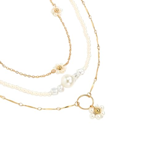 Halskette for Damen, mehrstufige Halskette mit Kunstperlen und Blumenmotiv for Damen, 925er Sterlingsilber, bezaubernde Halsketten- und Armband-Sets mit Blumenperlen – böhmisches Perlen-Halsband, Blum Halskette for Damen, mehrstufige Halskette mit Kunstperlen und Blumenmotiv for Damen, 925er Sterlingsilber, bezaubernde Halsketten- und Armband-Sets mit Blumenperlen – böhmisches Perlen-Halsband, Blum von POTUBI