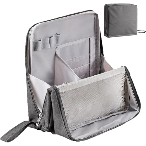 Make-up-Tasche, stehende Make-up-Tasche, Kulturbeutel mit Fächern, Kosmetiktaschen mit großem Fassungsvermögen for Damen, vertikaler Reise-Make-up-Organizer for Pinsel und Spiegel (rot)(Gray) von POTUBI