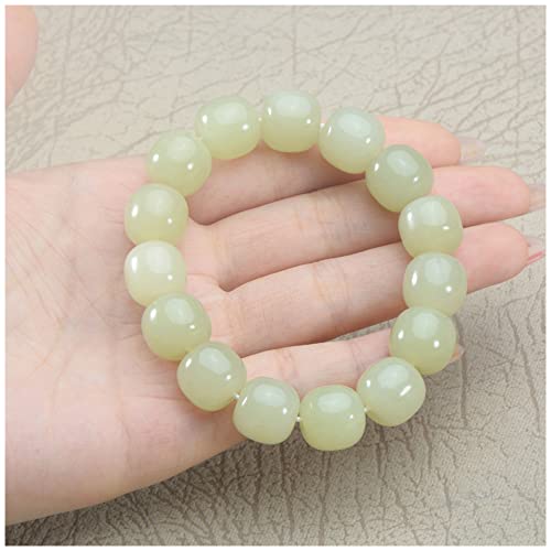 POTUBI 10 x 12 mm Armband aus natürlichen Hetian-Jade-Perlen, klassisches, Schlichtes Stretch-Jade-Armband, charmantes Schmuckgeschenk for Männer und Frauen von POTUBI
