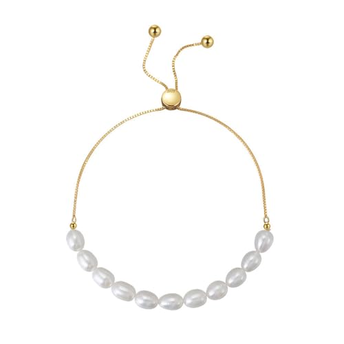 POTUBI Goldarmbänder for Frauen Perlenarmbänder for Frauen 925 Sterling Silber Barockperlenarmband Zierliches Goldarmband Perlenschmuck Geschenke for Frauen(Gold) von POTUBI